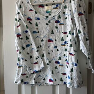 Anthropologie Apres Ski-Winter White Scenic Print Top